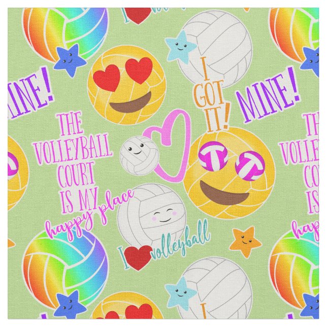 girly kawaii emoji volleyball typography mönster tyg (Närbild)