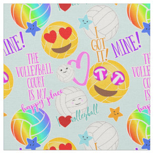 girly kawaii emoji volleyball typography mönster tyg