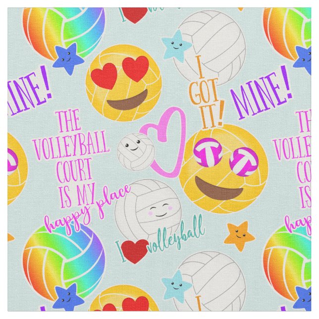 girly kawaii emoji volleyball typography mönster tyg (Närbild)