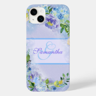 Girly Lavender Blue Watercolor Blommigt Namn Initi
