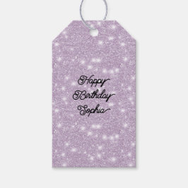 Girly Lavender Glitter Sparkle Birthday Presentetikett