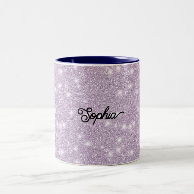Girly Lavender Glitter Sparkle Birthday Två-Tonad Mugg (Center)