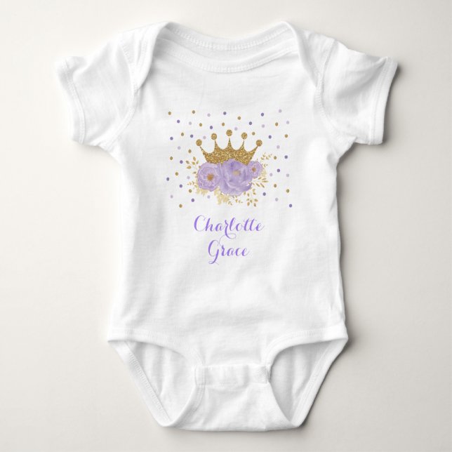 Girly Lavender Guld Blommigt Princess Krona T Shirt (Framsida)