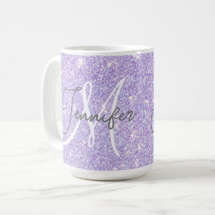 Girly Lavender Lila Glitter Monogram namn Kaffemugg