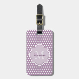 Girly Lavender Lila Polka dots Monogram och Namn Bagagebricka