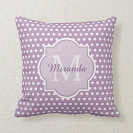 Girly Lavender Lila Polka dots Monogram och Namn Kudde