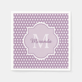 Girly Lavender Lila Polka dots Monogram och Namn Pappersservett