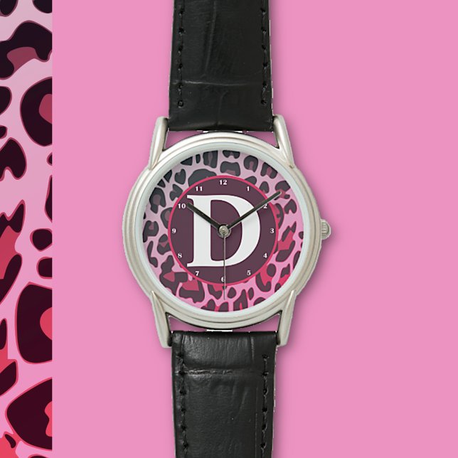 Girly Leopard Leo Mönster Print Design Monogram Armbandsur (Skapare uppladdad)