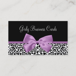 Girly Leopard Print Boutique Cute Light Lila Bow Visitkort