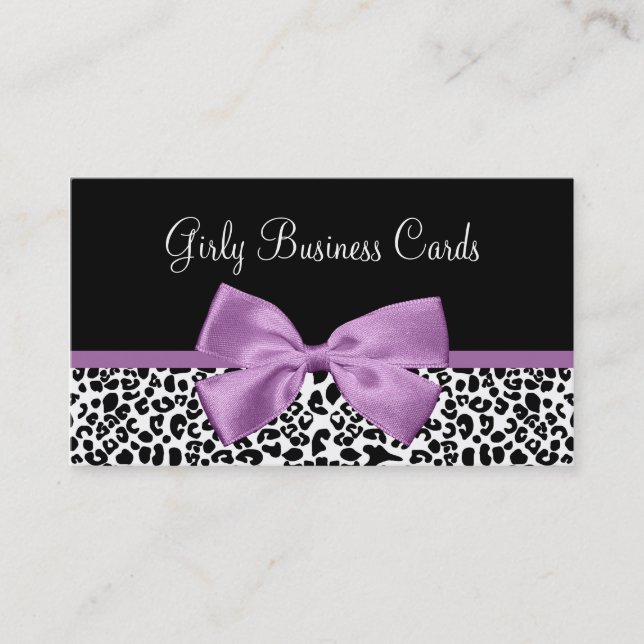 Girly Leopard Print Boutique Cute Light Lila Bow Visitkort (Framsida)