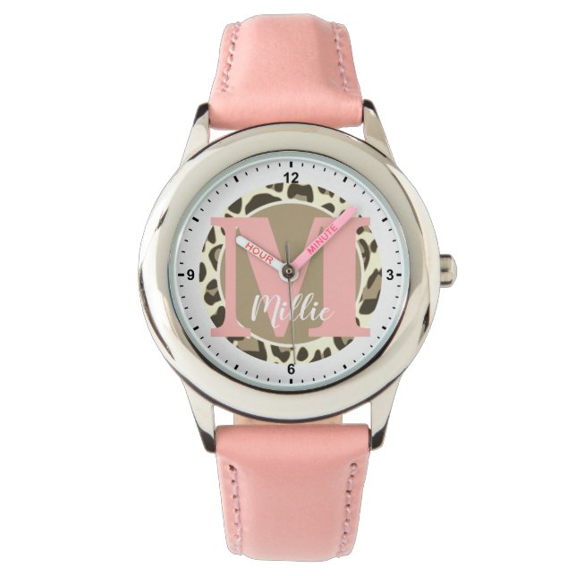 Girly Leopard Skriv ut Rockabilly Mönster Monogram Armbandsur (Framsida)