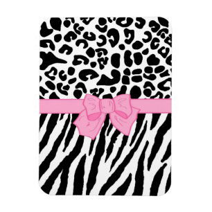 Girly Leopard Zebra Animal Print and Cute Rosa Bow Magnet