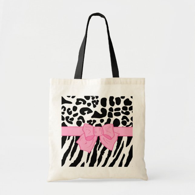 Girly Leopard Zebra Animal Print and Cute Rosa Bow Tygkasse (Framsidan)
