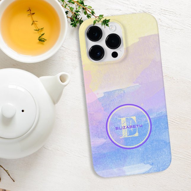 Girly Lila Blue Watercolor Elegant Monogram Namn (Skapare uppladdad)