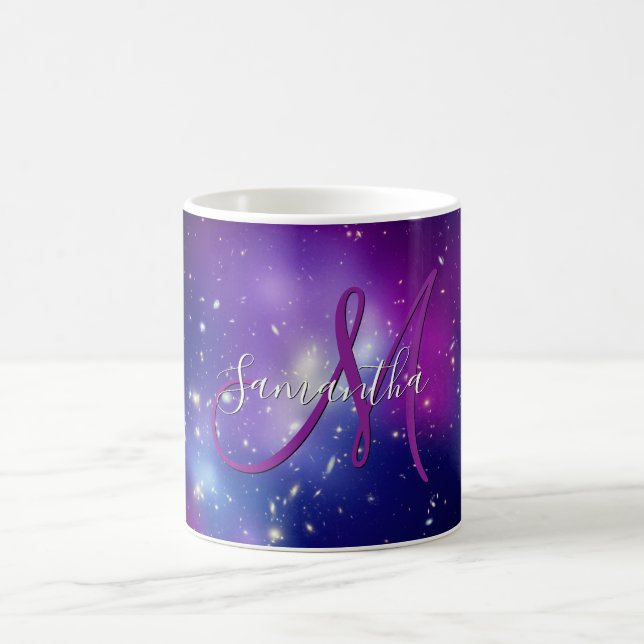 Girly Lila Celestial Photo Monogram Kaffemugg (Center)