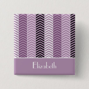 Girly Lila Chevron Rand Mönster med Namn Knapp