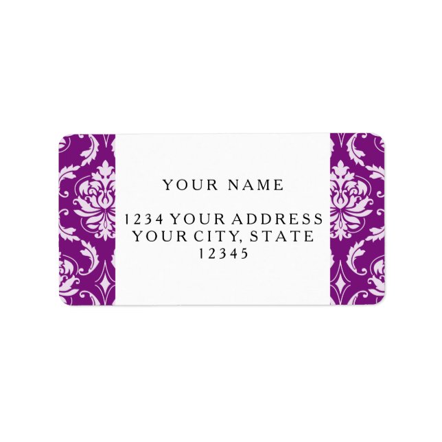 Girly Lila Damask Pattern Adressetikett (Framsidan)