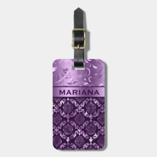 Girly Lila Damasker & Metalliska trådar Bagagebricka