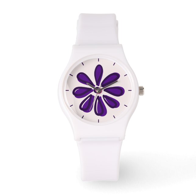 Girly Lila Flower Doodle Armbandsur (Framsida)
