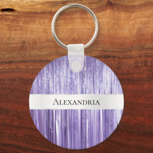 Girly Lila Glam Glitzy Tinsel Rand Nyckelring