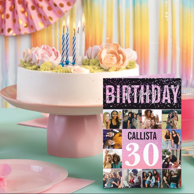Girly Lila Glitter Confetti 12 Photo Birthday Kort (Skapare uppladdad)