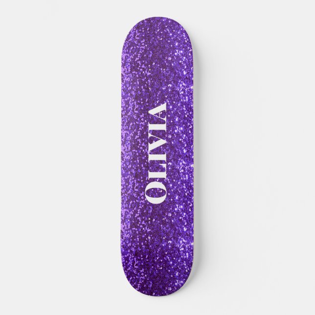Girly Lila Glitter Glam Bling Modern Mini Skateboard Bräda 18,5 Cm (Framsida)