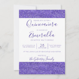 Girly Lila Glitter Gnistra Quinceanera Inbjudningar