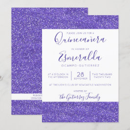 Girly Lila Glitter Gnistra Quinceanera Inbjudningar