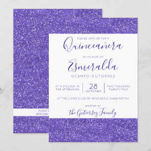 Girly Lila Glitter Gnistra Quinceanera Inbjudningar