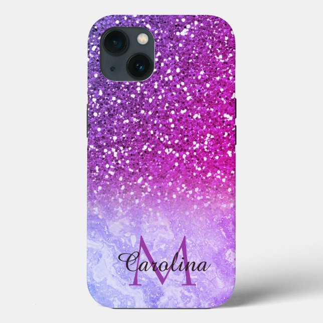 Girly Lila Glitter och Marble, Personlig (Baksida)