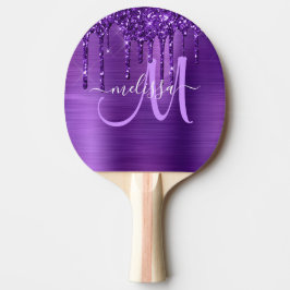 Girly Lila Glitter Push Metall Monogram Pingisracket