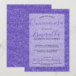 Girly Lila Glitter Quinceanera Birthday Inbjudningar