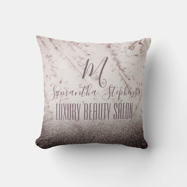 Girly Lila Glittery Elegant Monogram Kudde (Framsida)
