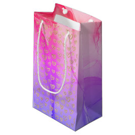 Girly Lila Guld Hearts Small Gift Bag