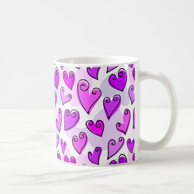 Girly Lila Hearts Cute Romantic Valentines day Kaffemugg (Höger)