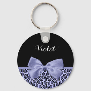 Girly Lila Jaguar Skriv ut lavender Bow med Namn Nyckelring