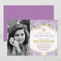 Girly Lila Lavender Guld Blommigt Bat mitzvah
