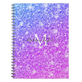 Girly Lila och Rosa Glitter Monogram Namn Anteckningsbok