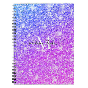 Girly Lila och Rosa Glitter Monogram Namn Anteckningsbok