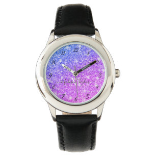 Girly Lila och Rosa Glitter Monogram Namn Armbandsur