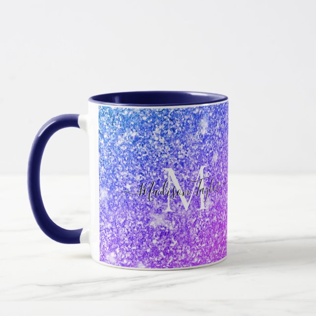 Girly Lila och Rosa Glitter Monogram Namn Mugg (Vänster)