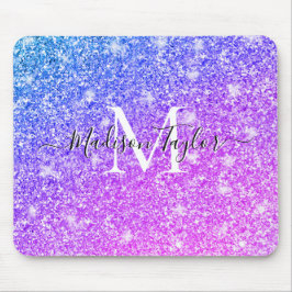 Girly Lila och Rosa Glitter Monogram Namn Musmatta