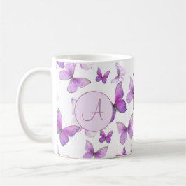 Girly Lila Pastel Butterflies Anpassningsbar Monog Kaffemugg