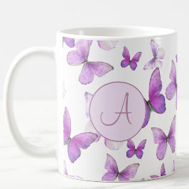 Girly Lila Pastel Butterflies Anpassningsbar Monog Kaffemugg