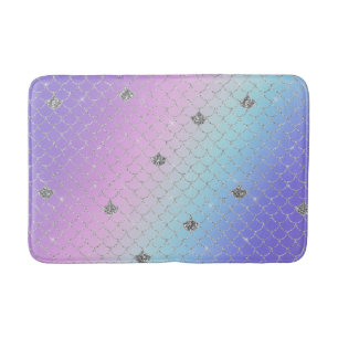 Girly Lila Rosa Aqua Silver Sjöjungfru Glitter Badrumsmatta