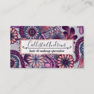 Girly Lila Rosa Coral Blue Painting Blommigt Drawi Visitkort