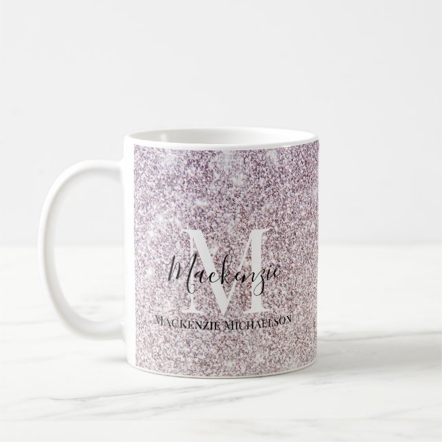 Girly Lila Rosa Ombre Glitter Monogram Namn Kaffemugg (Vänster)