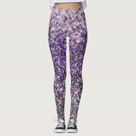 Girly Lila Silver Glitter Sequin Confetti Leggings