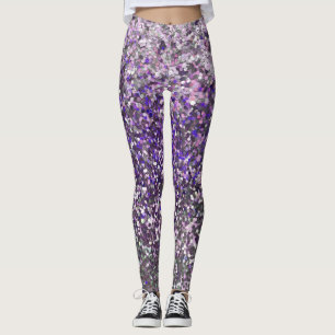 Girly Lila Silver Glitter Sequin Confetti Leggings