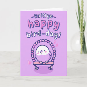 Girly Lila Tecknad Budgie Pun Birthday Kort